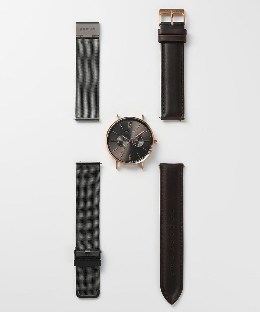 BERING Japan Limited Brown Calf Leather Gray Stainless Steel with 2 Mesh Straps Sapphire Glass Changes Genuine Imported Product 3 Year Warranty