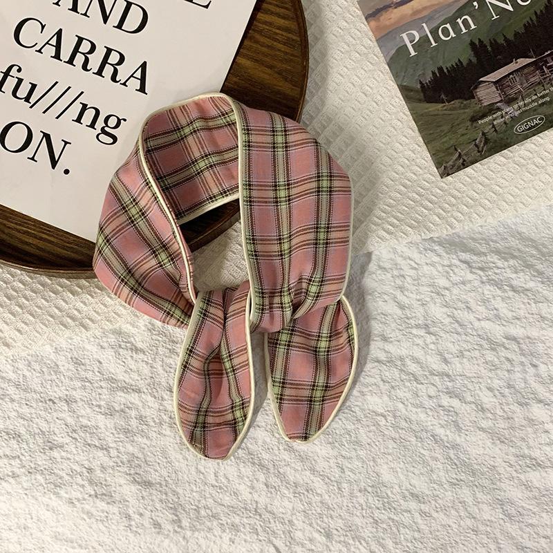 Headscarf Women's pastoral spring and summer fashion colorful retro plaid fabric headband pure cotton silk scarf decorative small scarf