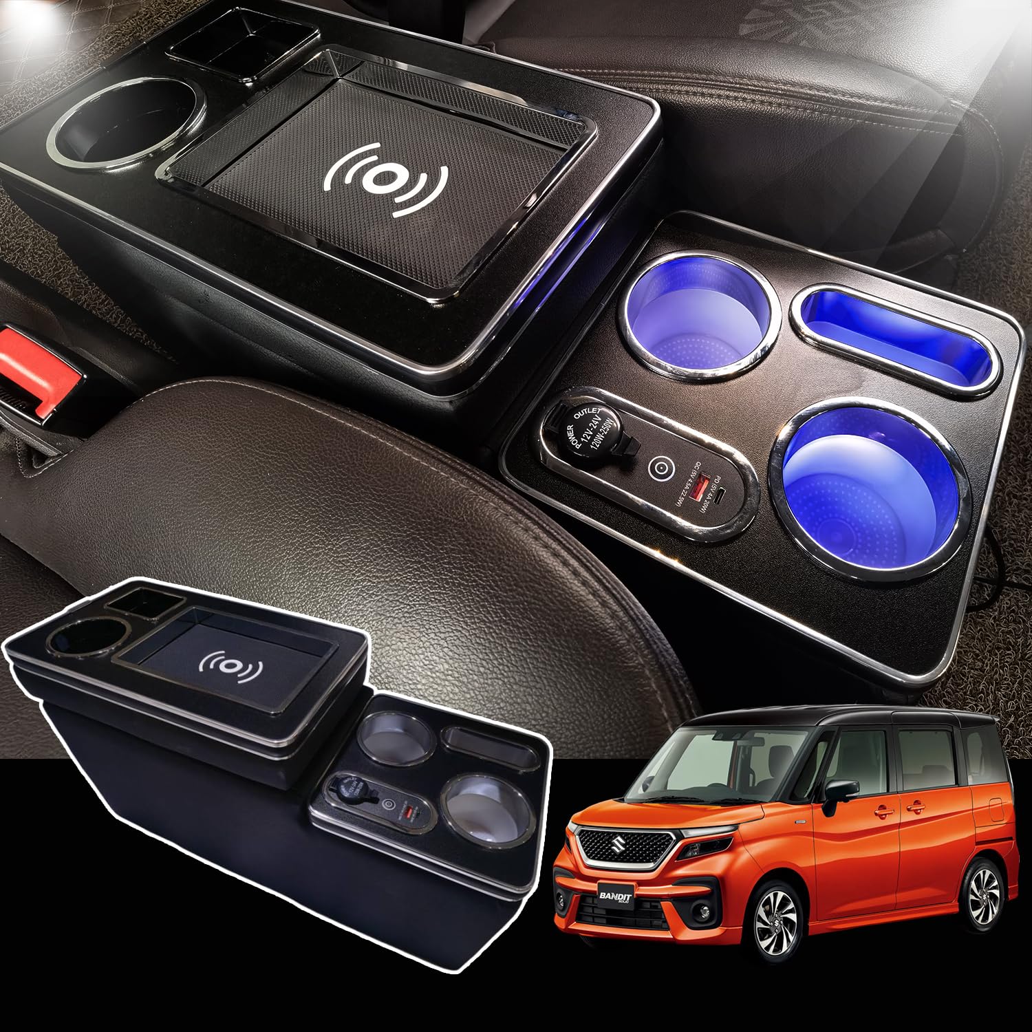 

Buy it Suzuki Solio Console Bandit Delica D2 MB36S Console Center Console Box with Blue Fast Charging USB Port Wireless Box, MA15S, MA26S, MA36S, чёрный