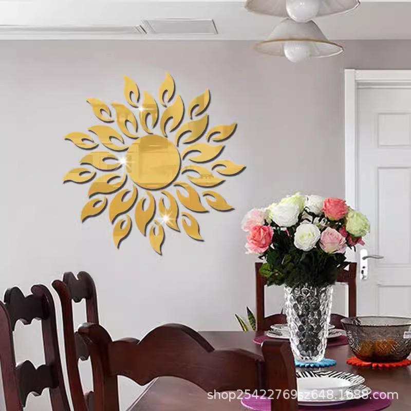 

Акриловая наклейка на стену с зеркалом в виде солнца - самоклеящийся декоративный акцент для гостиной или офиса Large round 15cm, 50*50 золотой