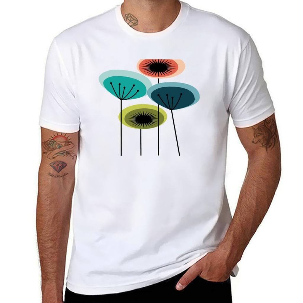 Flowers Mid Century Tshirt Casual Loose Fit Summer Tee Shirt Tshirt