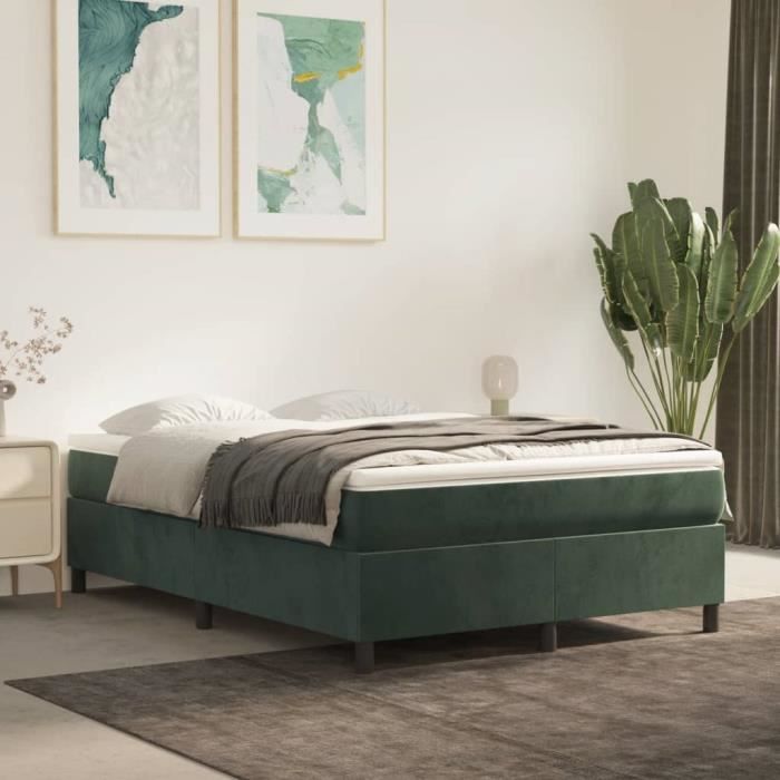 3144678 vidaXL Lit à sommier tapissier et matelas Vert foncé 140x190cm Velours