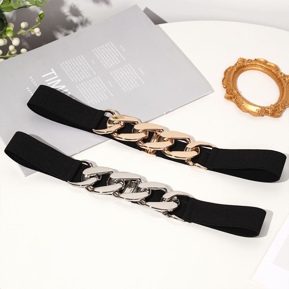 Elastic Women Belt Punk Fashion Women Elastic Belts Gold Silver Metal Chain Waist Strap For Dress Coat Suit Decorative Waistband