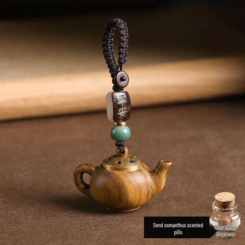 Wenge Green Sandalwood Teapot Keychain & Sachet for Women