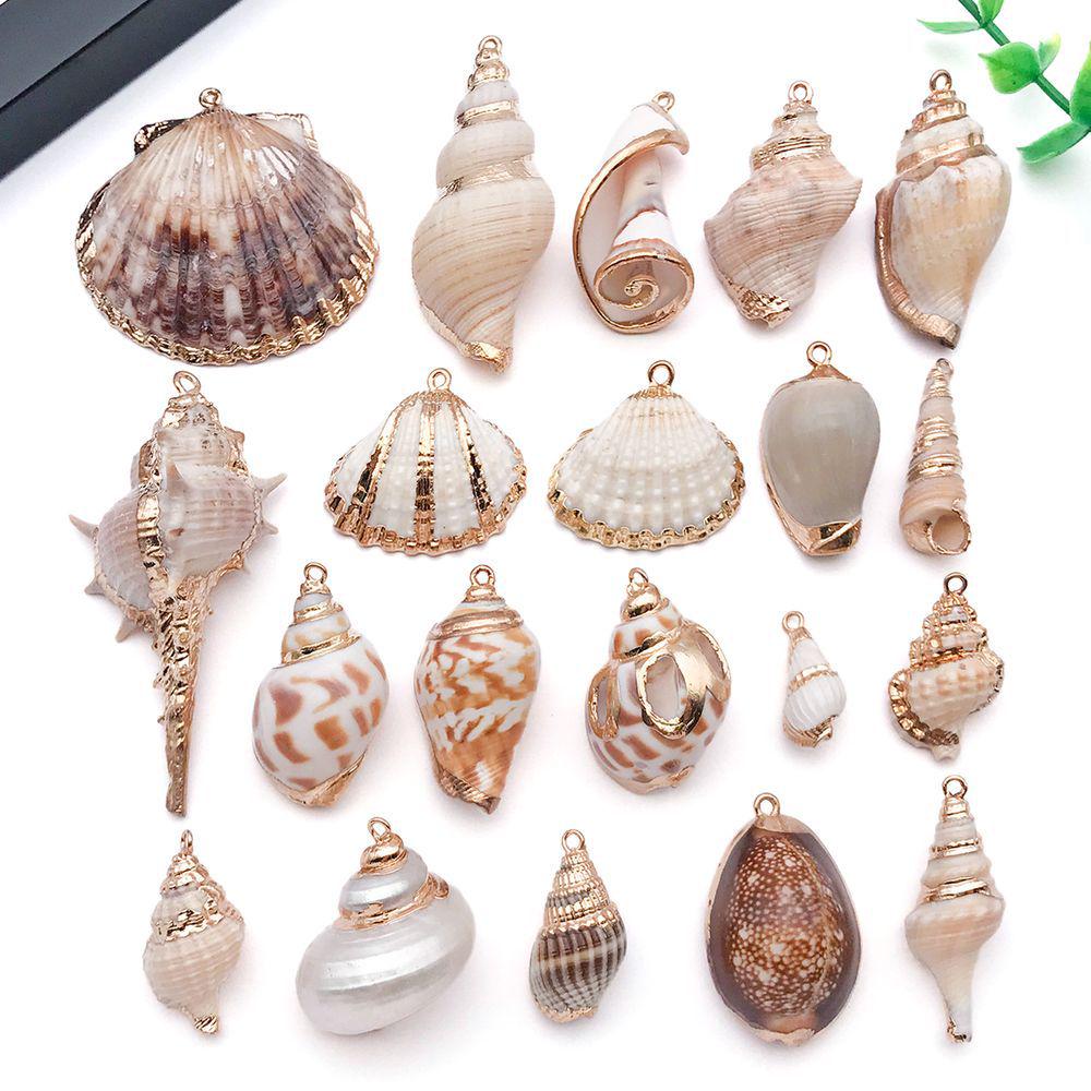 White & Yellow Electroplated Ocean Shell Conch Pendant Charm for DIY Jewelry