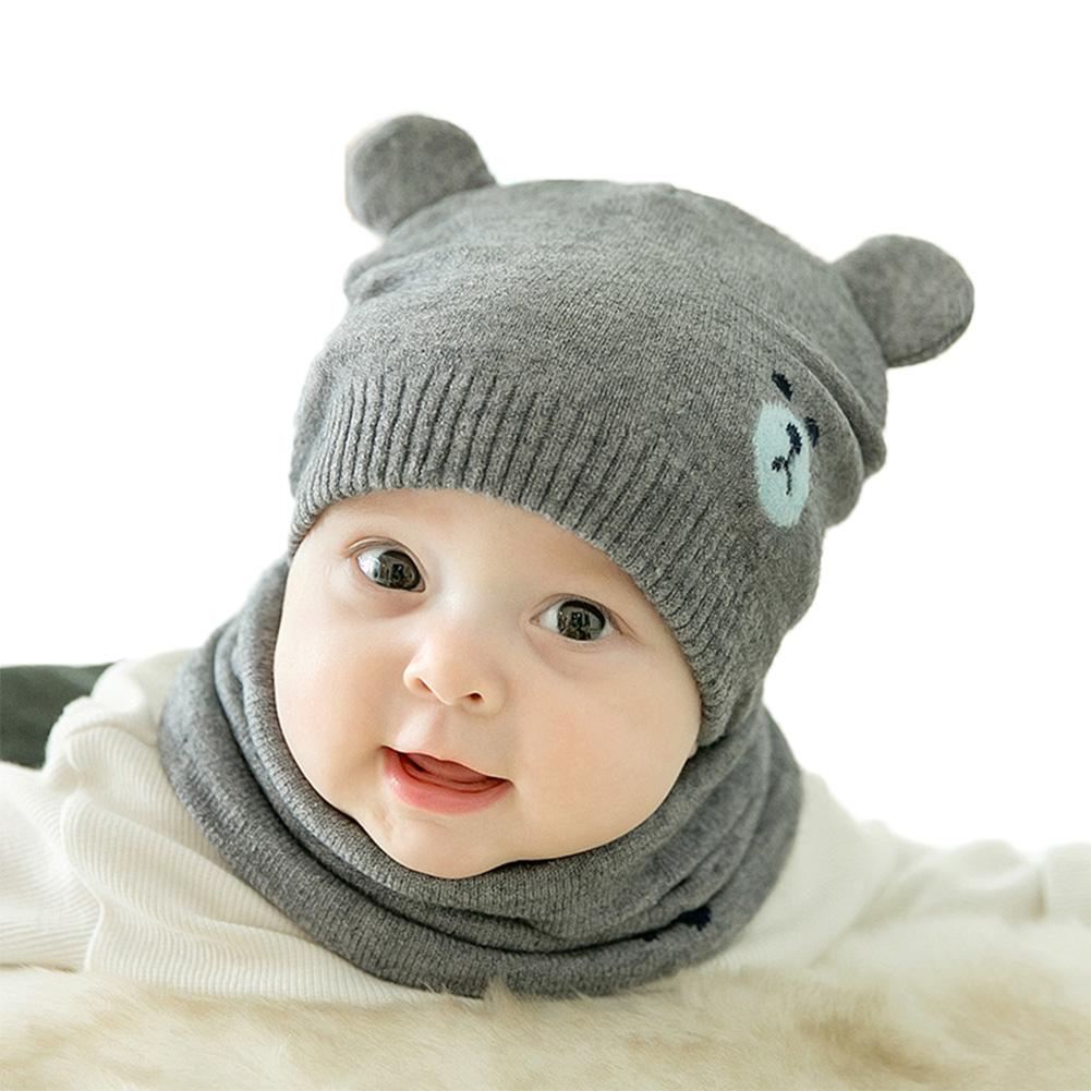 2PCS/Set Newborn  Warm Knitted Cap + Neck Gaiter Cute Cartoon Scarf Hat Neck Warmer Suits