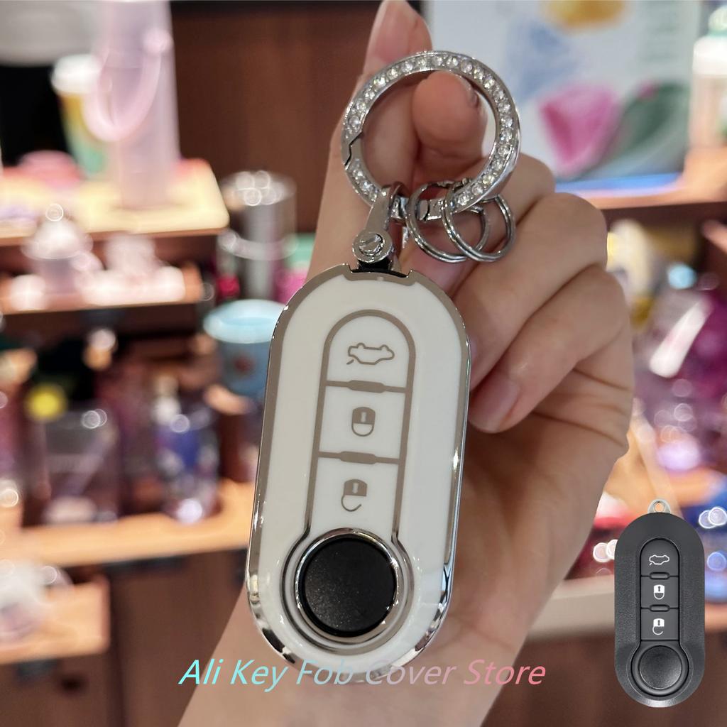 Key Fob Cover For Fiat Grande Punto, Evo, Panda, Bravo, Stilo, 500L and Lancia Y, Delta Musa Car Keychain Lanyard