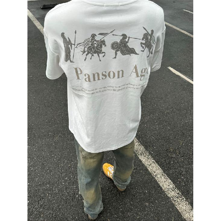 

Футболка с короткими рукавами American Retro High Street, мужская футболка высокого качества Ruan Shuai Oumei, модная брендовая пара 3XL белый