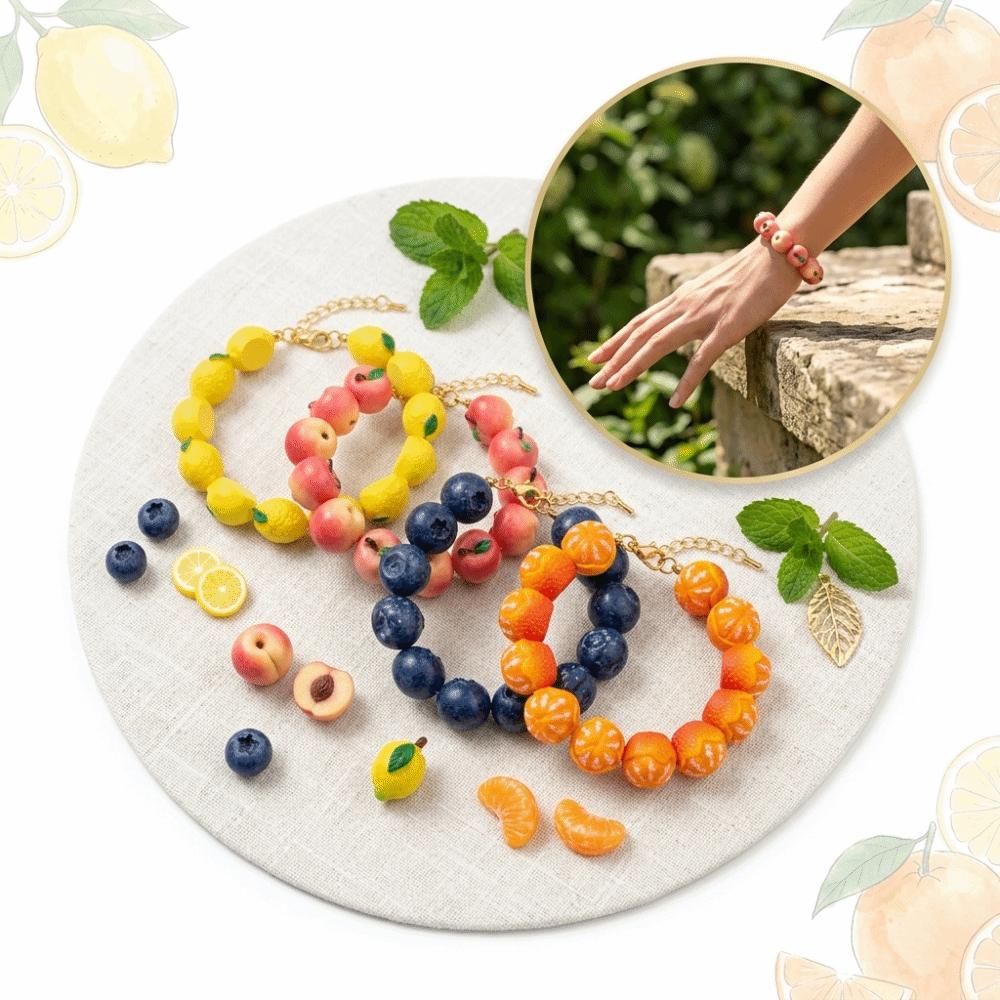Glossy Beads Fruit Beaded Bracelet Gold Tone Clasp Beaded Wrist Jewelry Gift for Girls