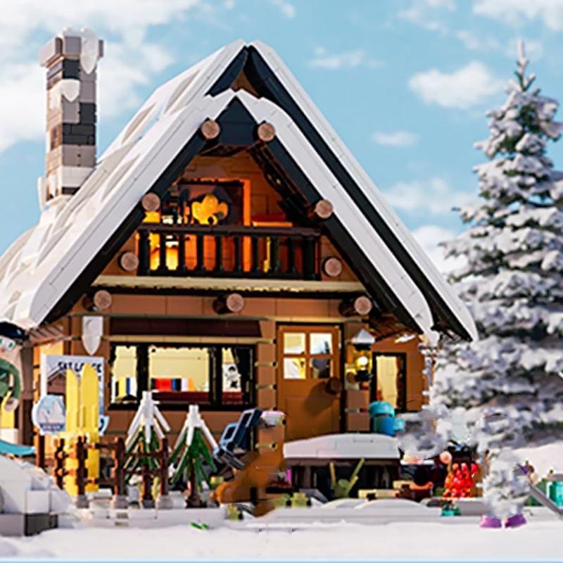 Snow Hut Christmas Ski Chalets House Buildings Sets,City With LED Model Modular Buildings Blocks Gift for Adults  Kids 2187 PCS