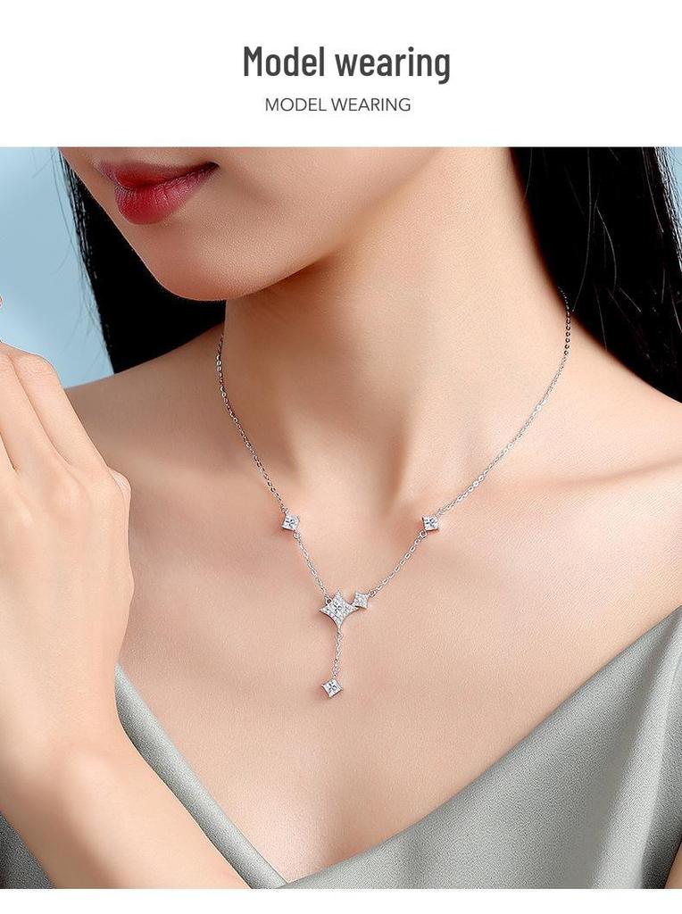 Tichiya S925 Sterling Silver Starburst Tassel Necklace - Women's Luxury Fashion Clavicle Chain