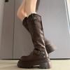 Winter Platform Height Increase Woman Knight High Boots Fashion Belt Buckle Back Zippers Shoes Ladies Punk Modern Long Botas