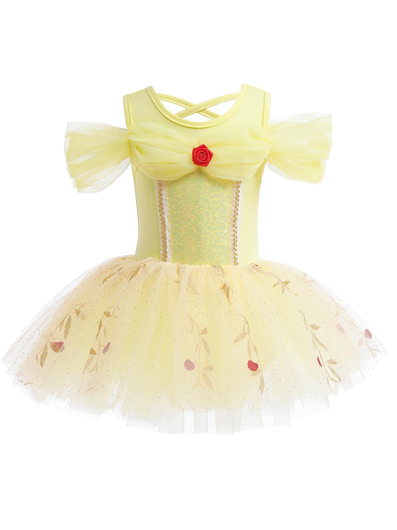 MARKET-3 Belle Meisje Prinses Ballet Tutu Jurk voor Peuters Kleine Meisjes Ballerina Dans Kostuum Outfit Danskleding met Tule Rok Geel 100