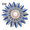 Shirt Lapel Pin Retro Rhinestone Sunflower Brooch Pin, Floral with Faux Parties Pearl, Metal Flower Badge for Women, Clothing Accessories Decorative