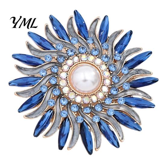 Shirt Lapel Pin Retro Rhinestone Sunflower Brooch Pin, Floral with Faux Parties Pearl, Metal Flower Badge for Women, Clothing Accessories Decorative