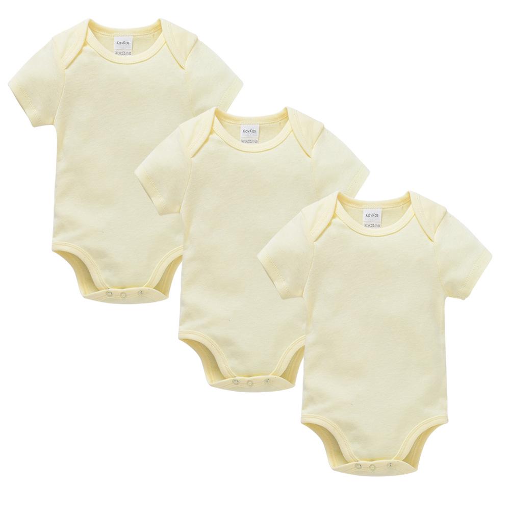 Summer Newborn 100% Cotton Short Sleeve Baby Romper - Plain Color with Snap Crotch, Customizable Print Children's Bodysuit