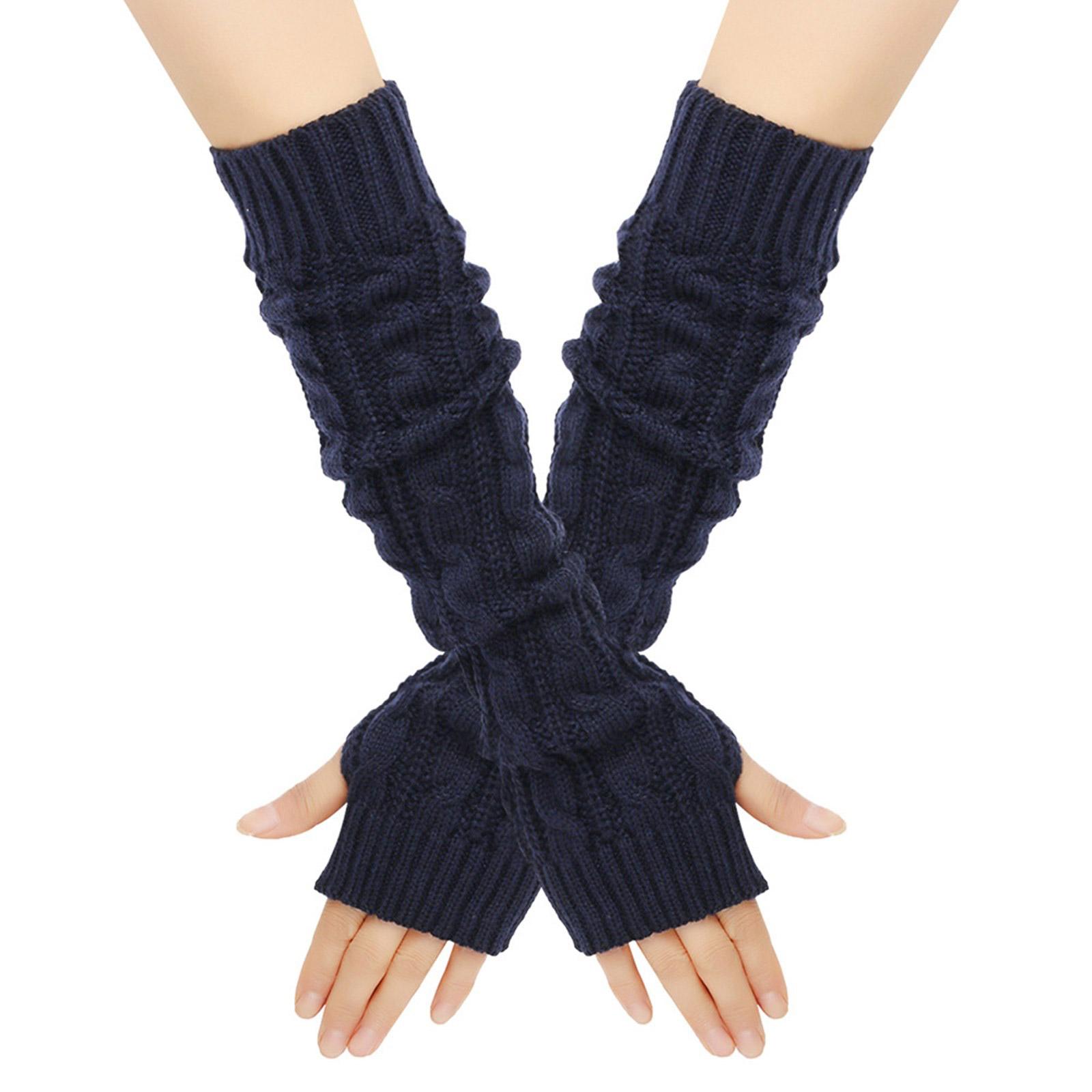 

Knitted Sleeve Winter Gloves Wrist Gloves for Costume Party Winter Arm Warmer for Cosplay Photography Props темно-синього кольору