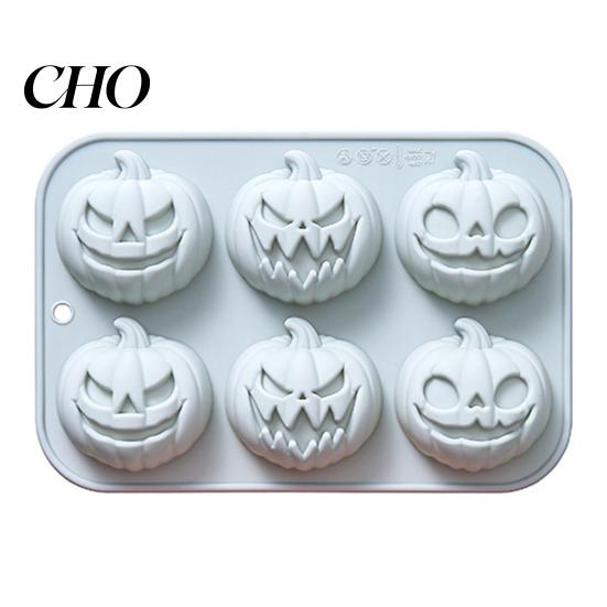 Wiederverwendbare Küchenform Kürbis Silikon Backen 3D Kuchenformen Halloween Thema Flexibler Cupcake-Blech Heißschokolade Seife Kerzenherstellung Form Backzubehör