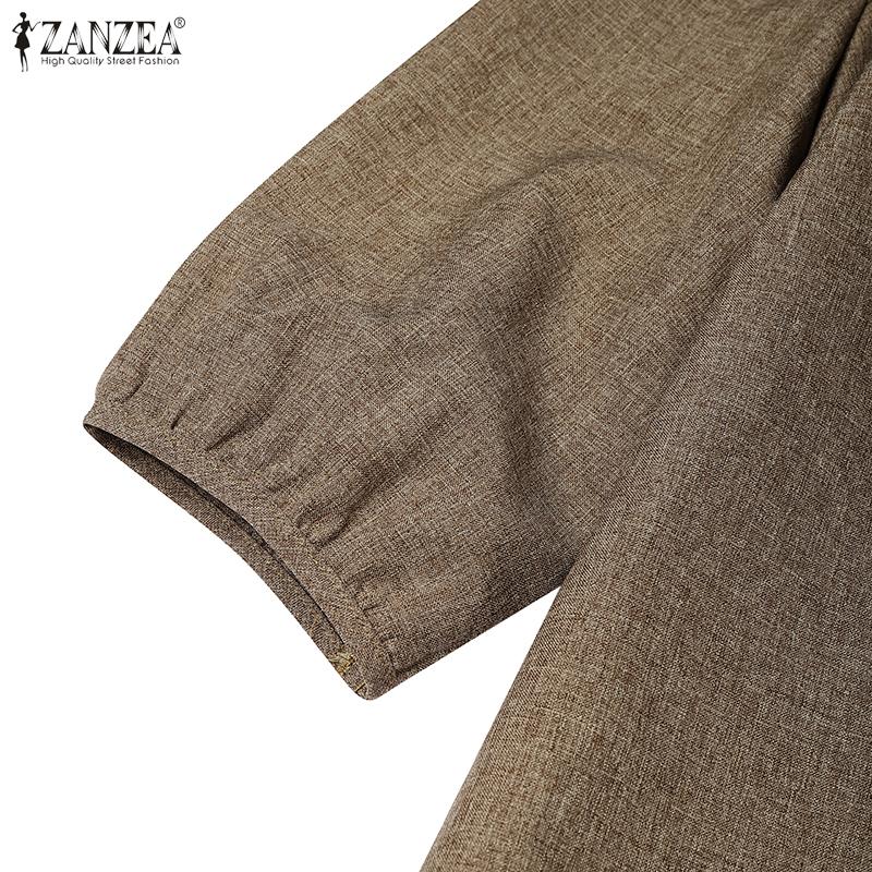 ZANZEA Women Casual Sqaure Collar Summer Loose 3/4 Sleeve Blouse
