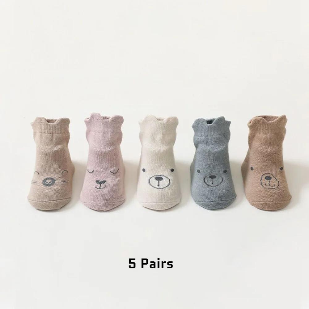Baby Non Slip Floor Sock 5 Colored of Bear Print Infant Girl Cotton Socks Solid Autumn Anti Slip Children's Knee Sock