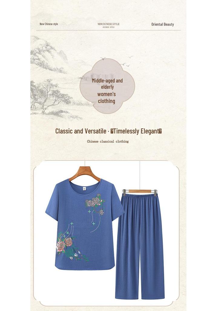 Summer T-Shirt Set for Women Aged 60-70: Lightweight Pajamas for Grandmothers & Mothers