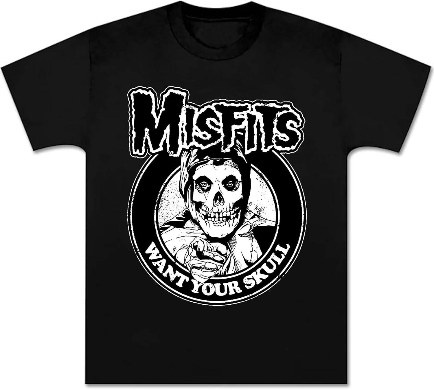 Misfits Shirt Rock Vintage for Youth Want Your Skull Graphic Printing Short Sleeve 80s Concert Classic Adult T-Shirt Black S