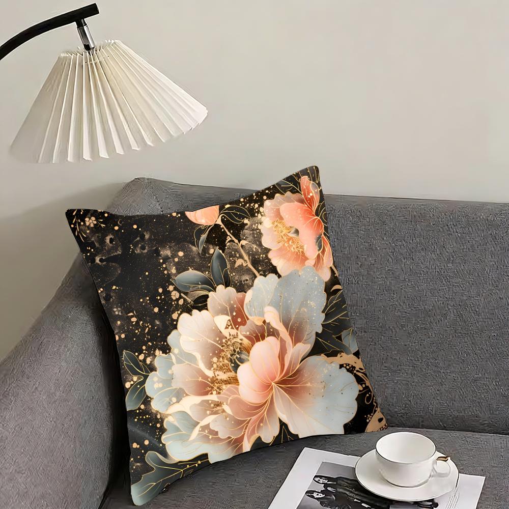 Fashion Peony Cushion Cover Reversible Plush Pillow Cover – For Car, Sofa, Bedroom, Perfect As a Gift.
