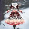 Women's Casual Dress Long-Sleeve V-Neck Patchwork Fleece Christmas Print Dress