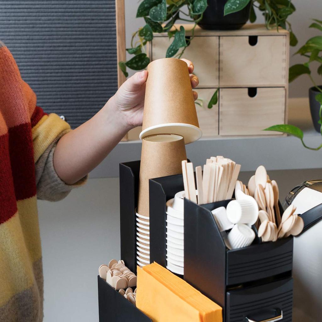 Navaris Organizer Cup Stand, Paper Cup Holder, Cup Dispenser - Coffee Station Storage Drawer, 31x13x28cm, Black