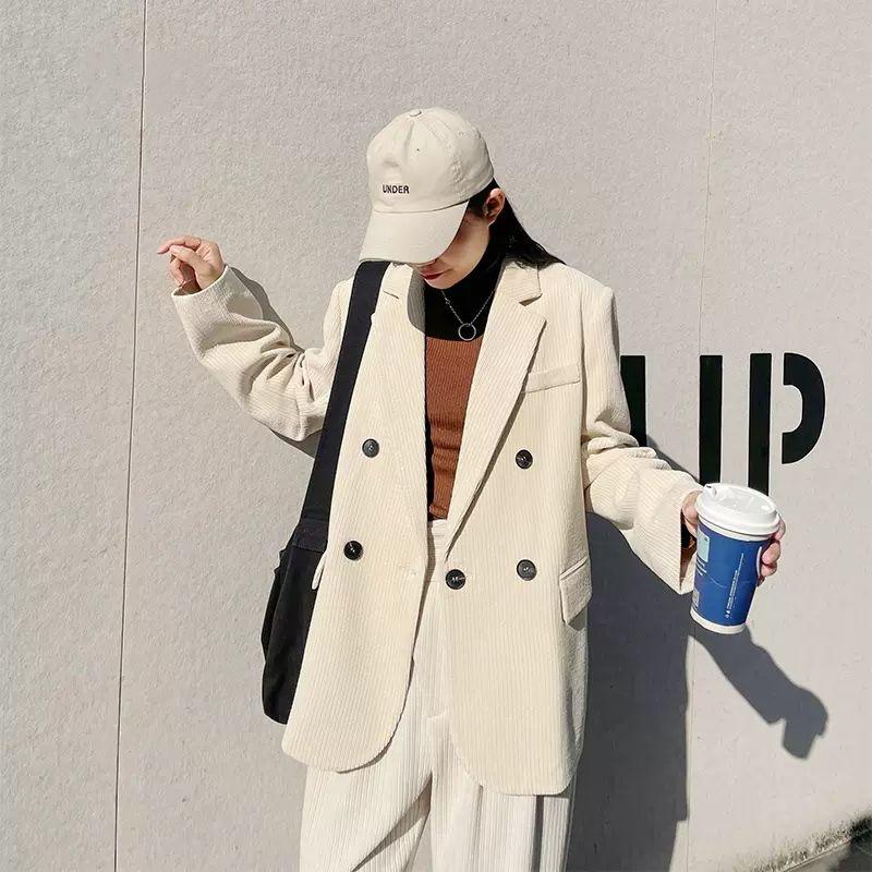 

Осень и Зима Новое поступление Женский вельветовый костюм Верхняя одежда с длинными рукавами Ретро Повседневный Нарядный Стеганый Вельветовый Маленький Костюм Beige L