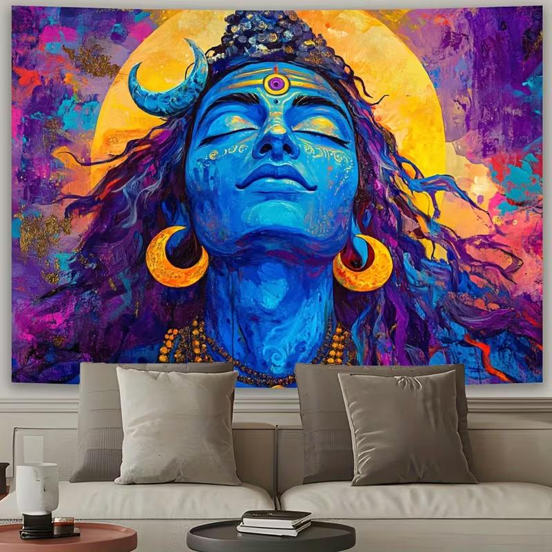 Abstract Shiva Wall Hanging with Meditative Pose, Om Symbol, and Golden Sun Halo