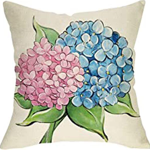 Plant and Flower Hydrangea Printed Linen Pillowcase Home Sofa Living Room Bedroom Pillowcase
