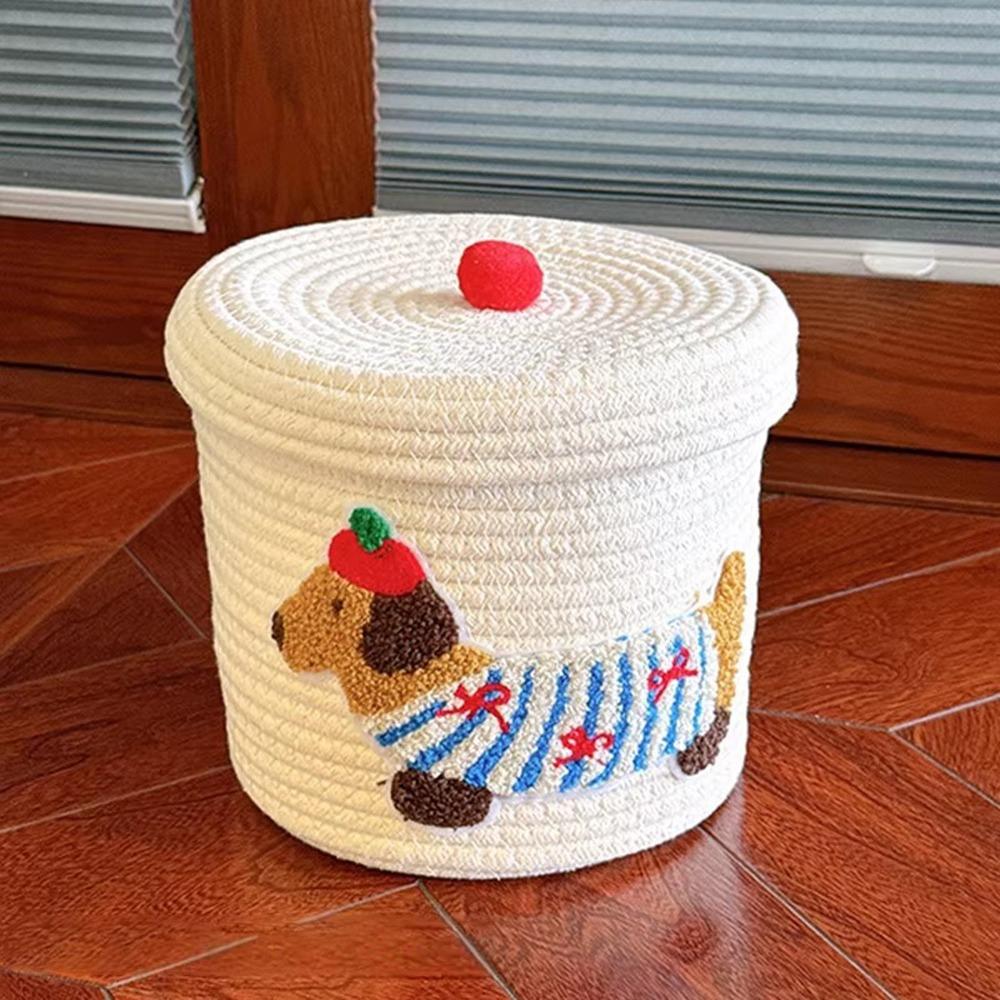 

Dustproof Storage Basket With Lid Large Capacity Home Organization Basket Woven Storage Basket S-Style 2
