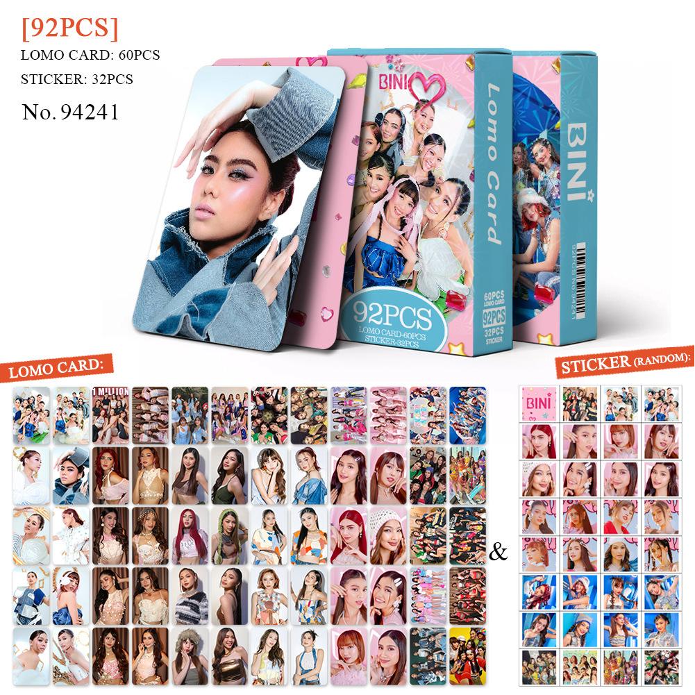 92pcs BINI Photocard Sticker Set Boxed Postcard Double Sides Lomo Cards Collection Gifts For Fans (60photo Cards+32stickers)