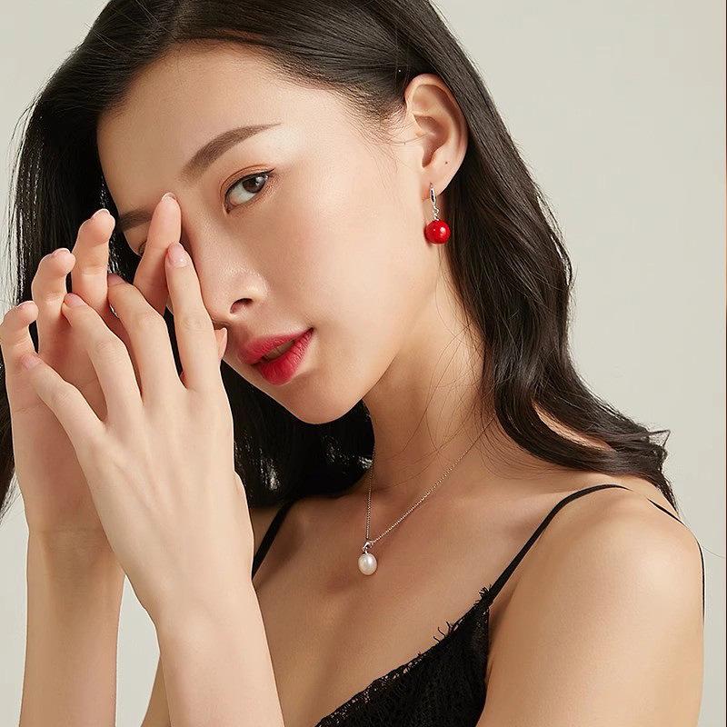 S925 Sterling Silver Purple Gold Cinnabar Dangle Earrings - Ancient Style Red Studs for Women