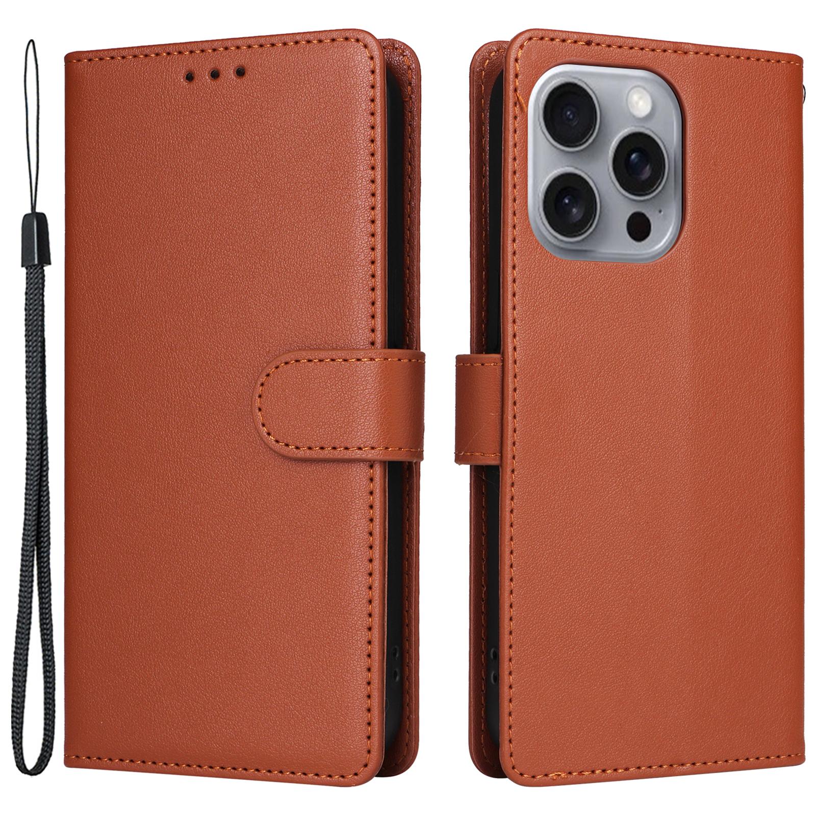 

For iPhone 16 Pro Max Wallet Case 3 Card Slots Slim-Fit PU Leather Stand Phone Cover Brown