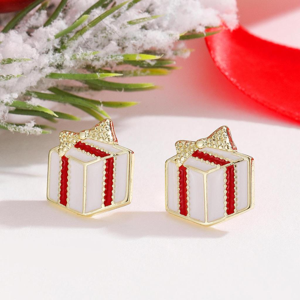 Festive Christmas Tree Stud Earrings with Colorful Enamel and Diamond Inlay