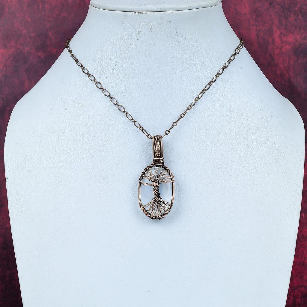 Tree of Life Selenite Pendant Copper Wire Wrapped Pendant Handmade Pendant Copper Wire Jewelry Gemstone Pendant Gifts for Mom Decent Jewelry