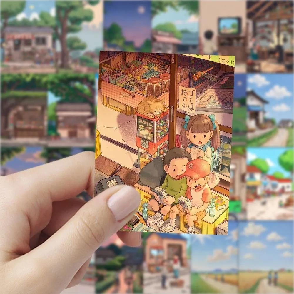 60PCS Cartoon The Beautiful Scenery of My Hometown During Childhood Graffiti Stickers for Bicycle Hand Account Pencil Case