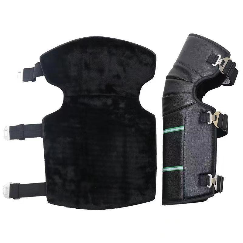 Genuine Leather Wool Knee Pads with Fleece Lining - Winter Cold Protection & Windproof for Motorcycle and Electric Scooter Riding