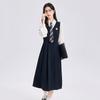 Women's Professional Navy Vest Dress & Shirt Set
