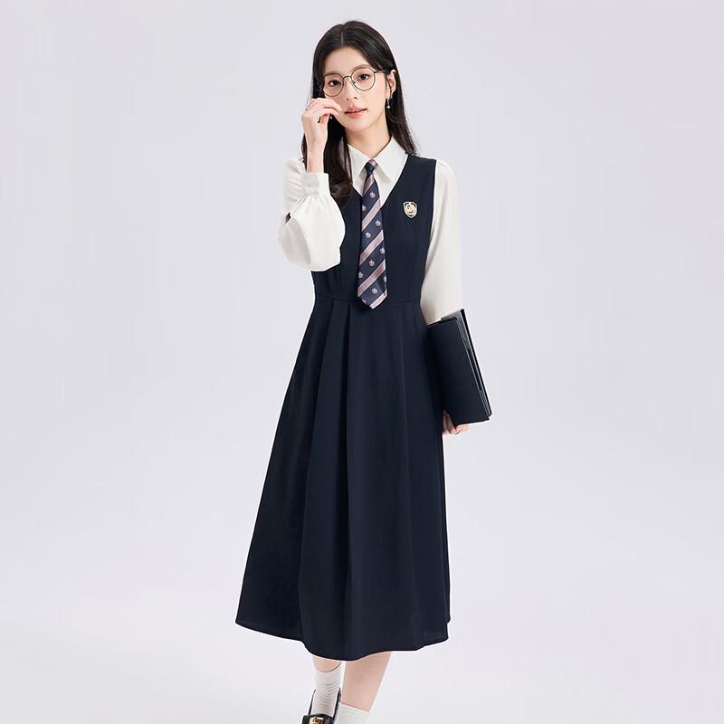 Women's Professional Navy Vest Dress & Shirt Set