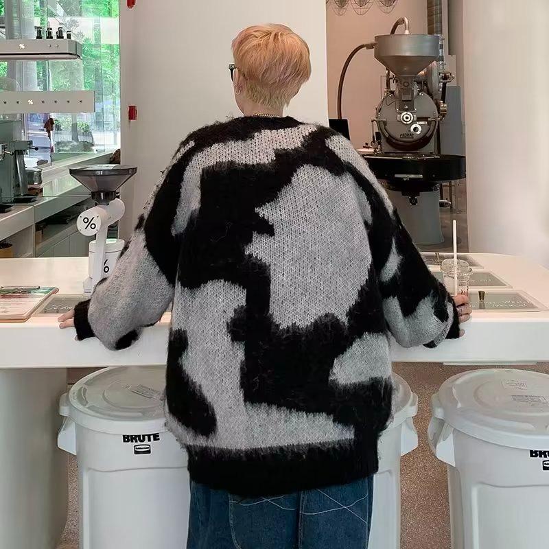 Sweaters for men and women, loose and comfortable plush knitted sweaters in autumn and winter, lazy wind tie-dye trendy high street warm clothes