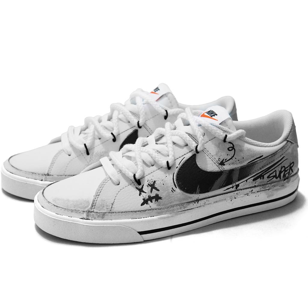 Nike Court Legacy Ink Fantasy Coverage Abrasion Resistant Low top Skateboard Shoes Unisex White Gray DH3162-100(Team1094-)