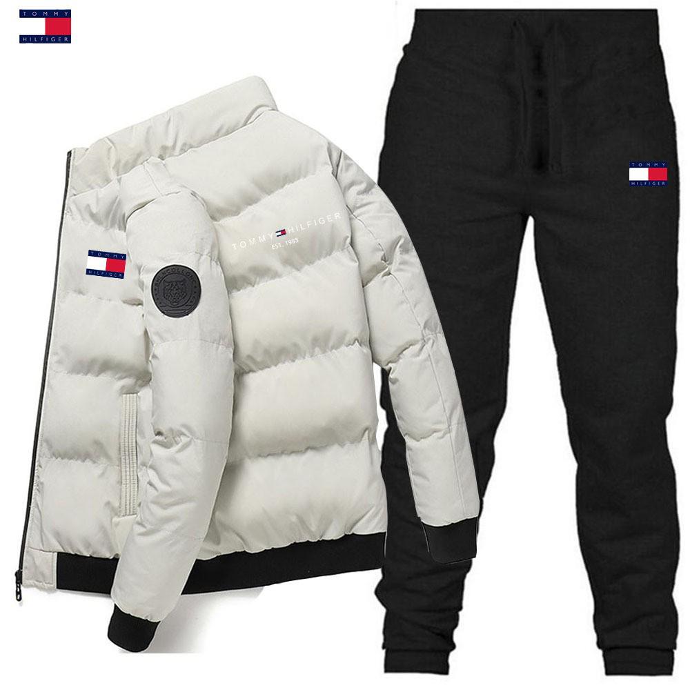 Warme Herren Winter Baumwoll-Jacke und Hose Set mit Stehkragen, bedruckt