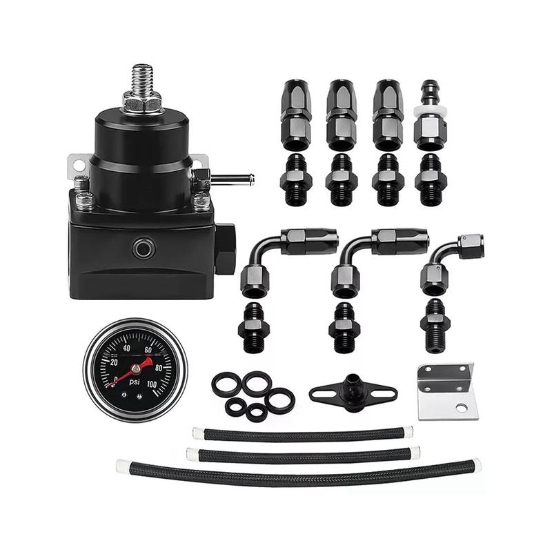 Adjustable Fuel Pressure Regulator Kit Oil 0-100psi Gauge -6AN Black