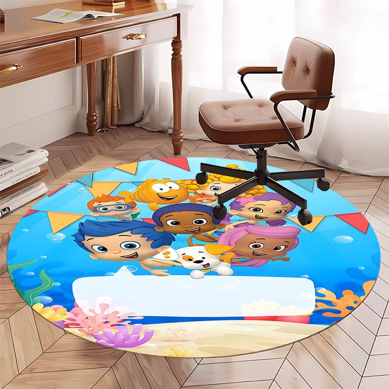 Bubble Guppies Bedruckter Runder Teppich Teppich Stuhlteppich Bereichsteppich Eingang Fußmatten, für Bürostuhl Wohnzimmer Schlafzimmer Küchenraum.