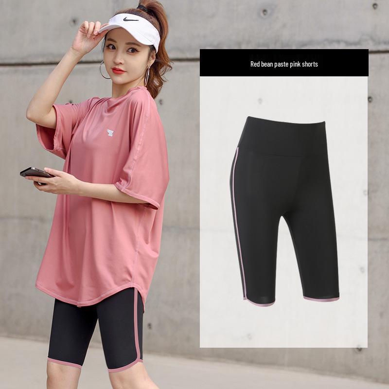 Женский комплект для йоги большого размера: Свободная футболка с коротким рукавом и шорты для спортзала L