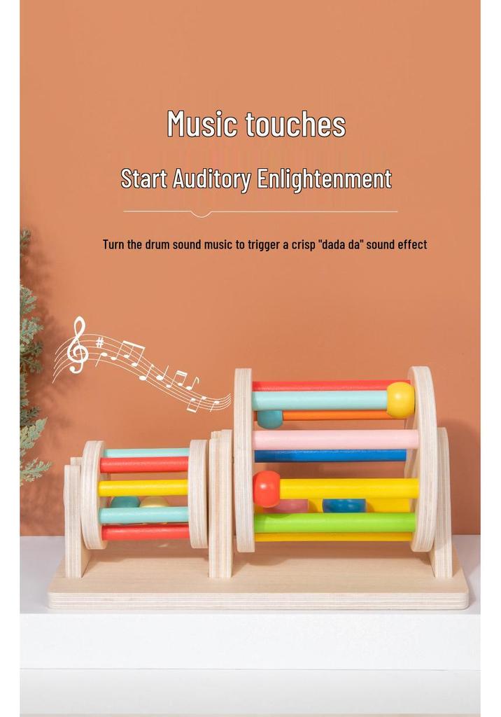 Wooden Textile Rolling Drum - Montessori Toy for Infant & Toddler Hand-Eye Coordination and Focus Development