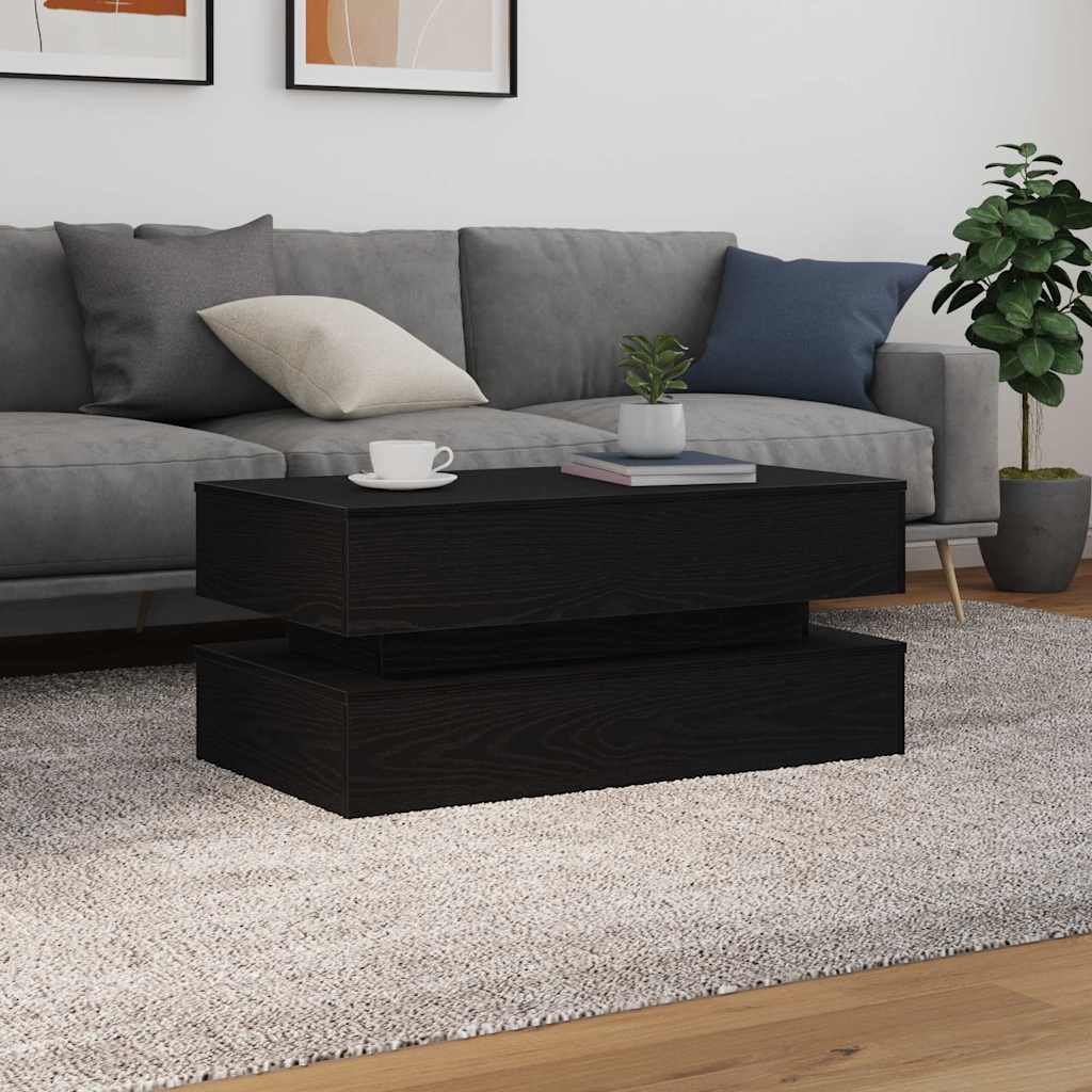 LED Coffee Table In Black Oak Look 90 X 50 X 40 Cm